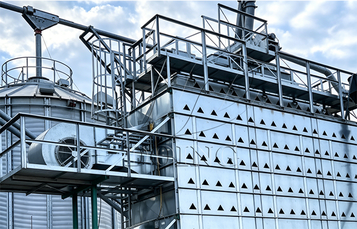 mixed-flow dryer unit for grain storage pre-cleaning line