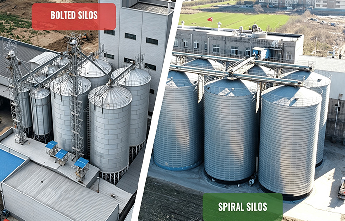 bolted grain silo and spiral grain silo